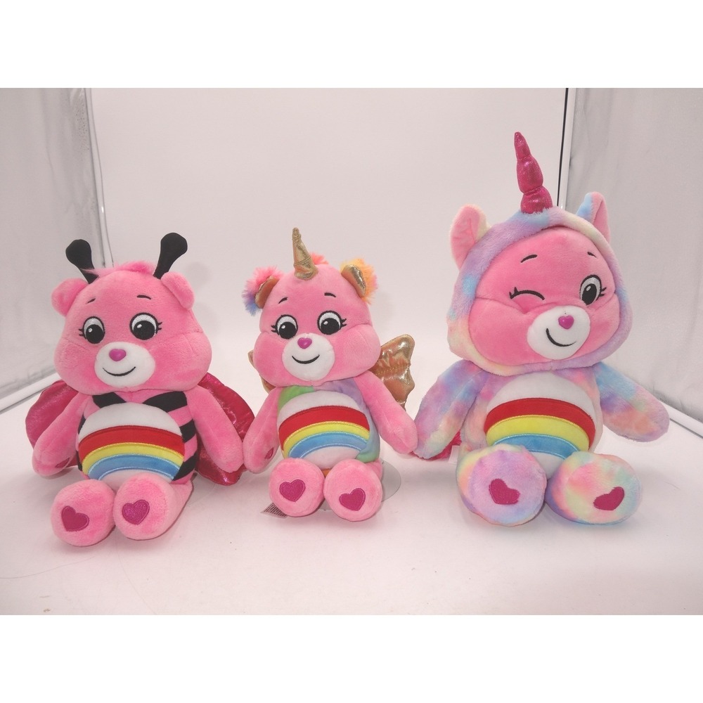 Care Bears Cheer Bear Plush Set Ladybug Unicorn Tie Dye Costume Lot of 3 2021
